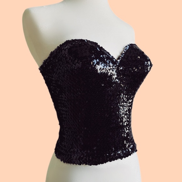 La Perla Tops - 1990's Vintage La Perla black sequin bustier